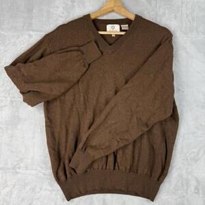 Viyella 100% Merino Wool V-Neck Sweater Brown Classic Knit Mens M Heritage VTG